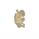 back view of gold-plated ACOTAR enamel lapel pin depicting a stylized red and black creature, shown on a plain white background.