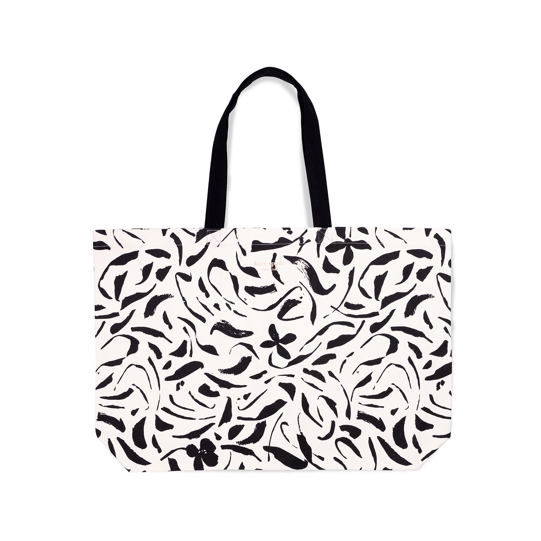 Tote bag with black abstract pattern on a white background