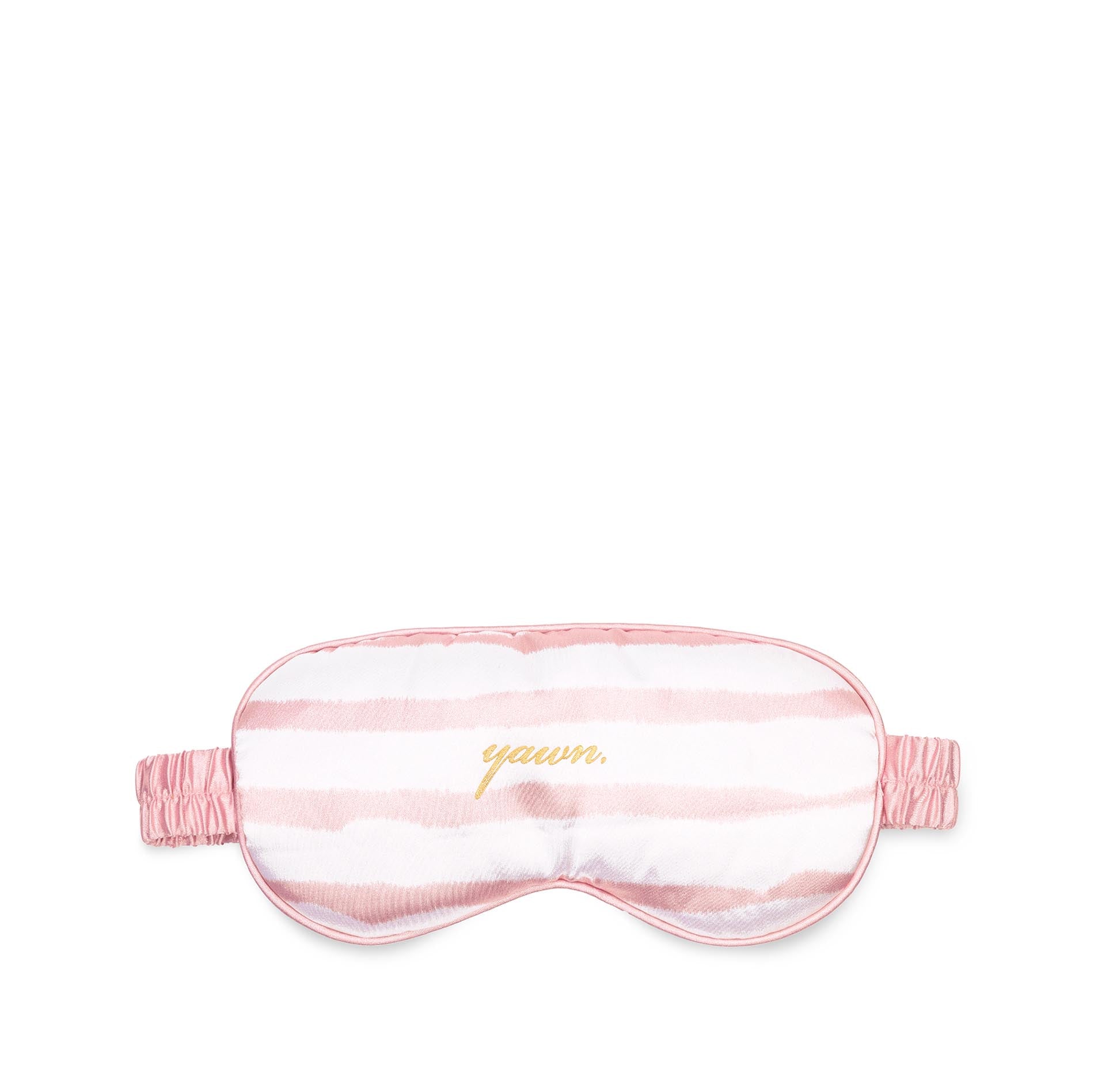 Sleep mask with pink and white cloud pattern on a white background