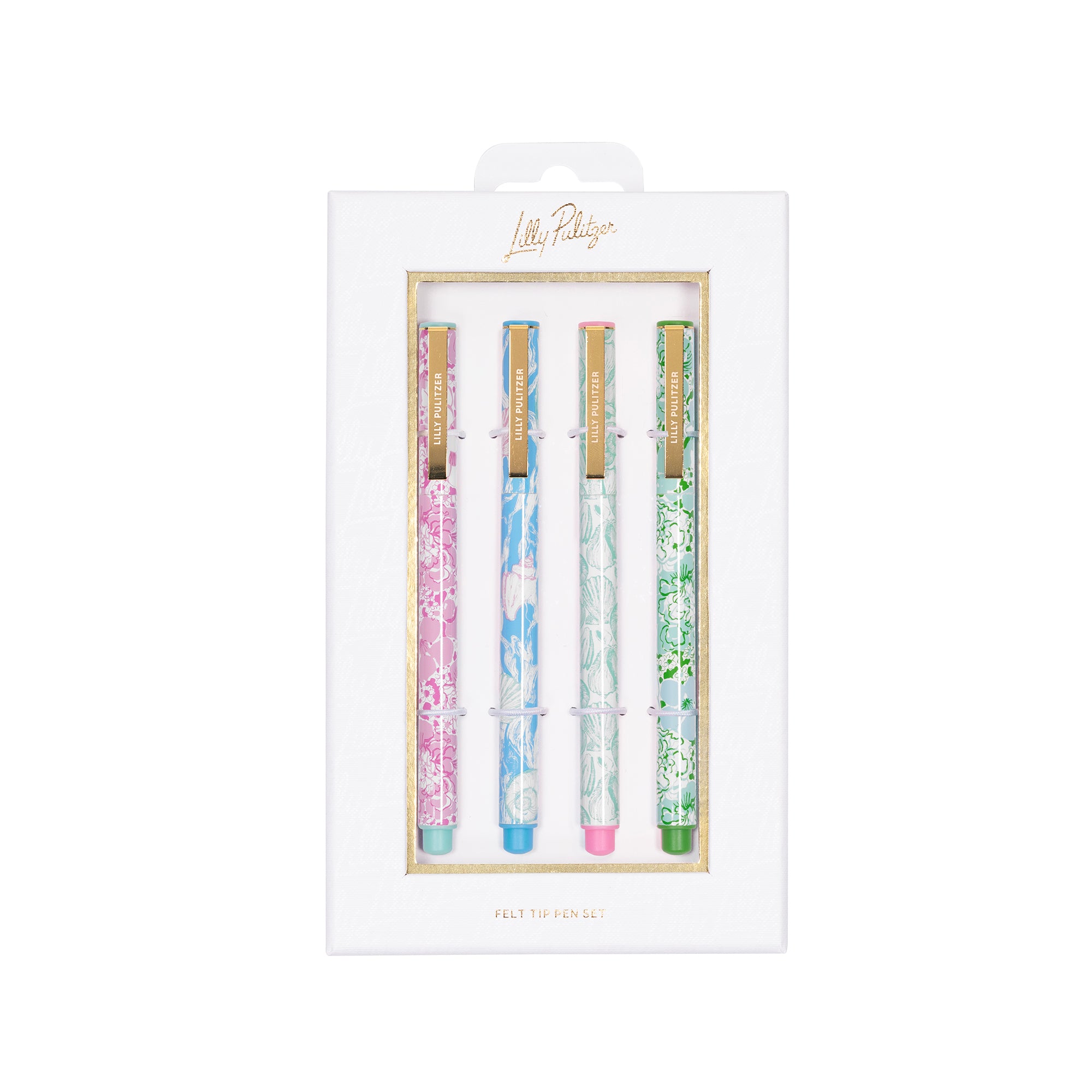 Set of three decorated pens in a white box with 'Lily & Val' branding.