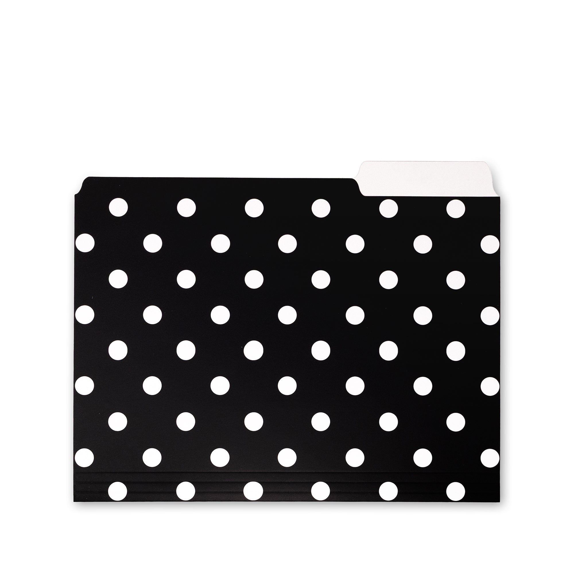 left tab of black file folders with white polka dots