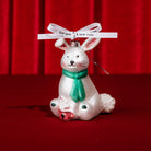 bunny glass ornament on a red ground