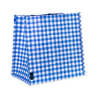 Blue and white checkered shorts on a white background