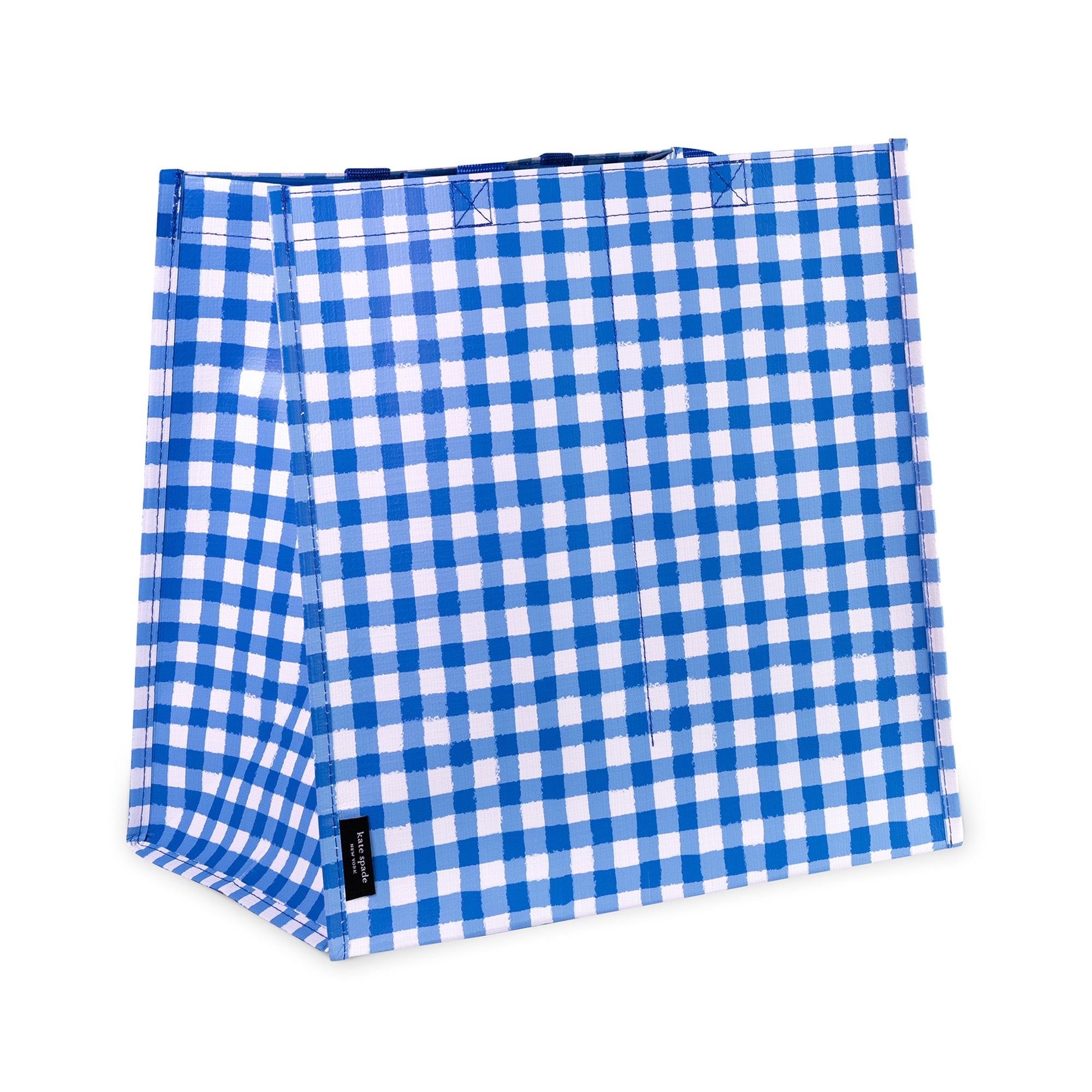 Blue and white checkered shorts on a white background