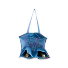 Blue floral-patterned wine bag with two bottles inside on a white background