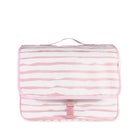 Pink and white striped bag on a white background
