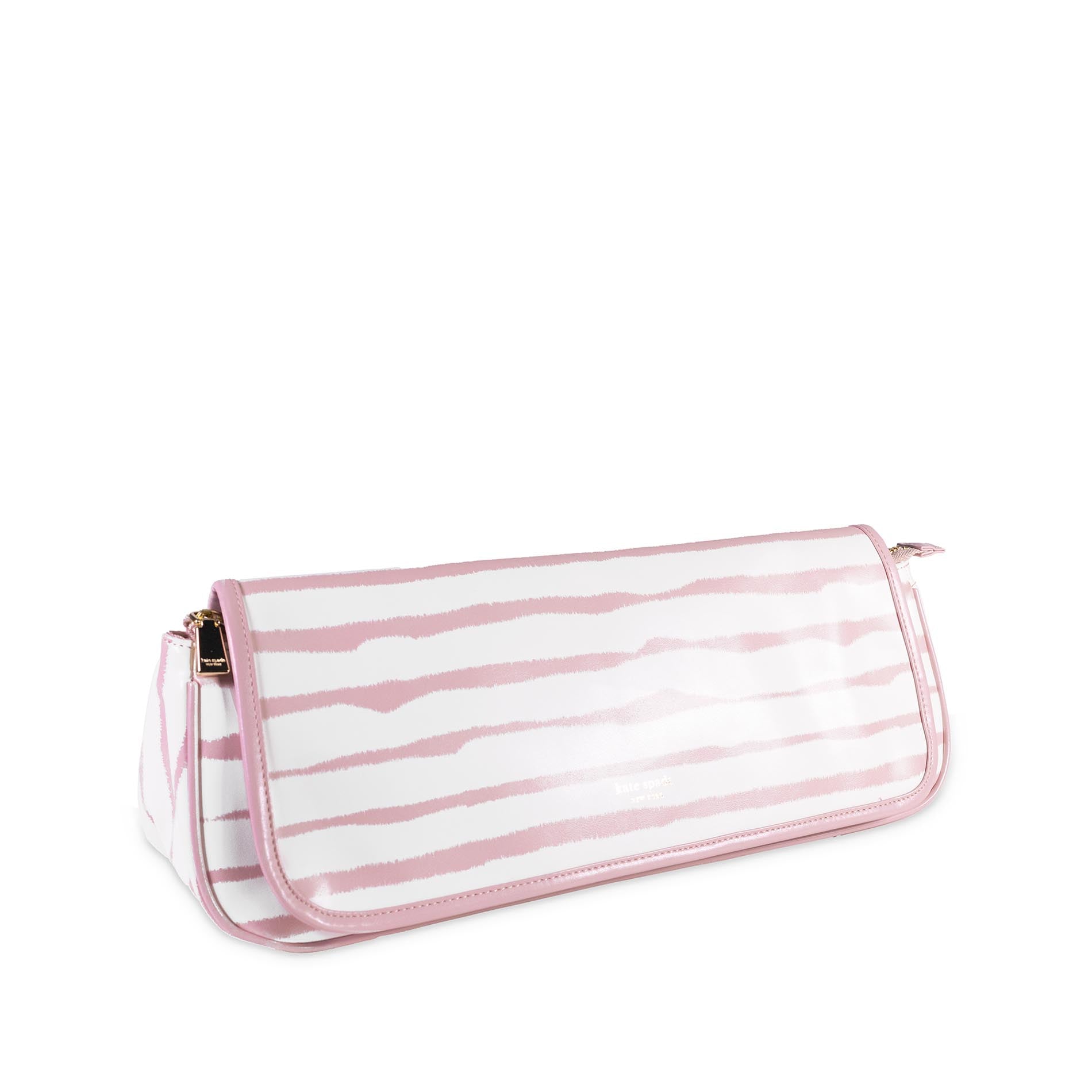 Pink and white striped bag on a white background