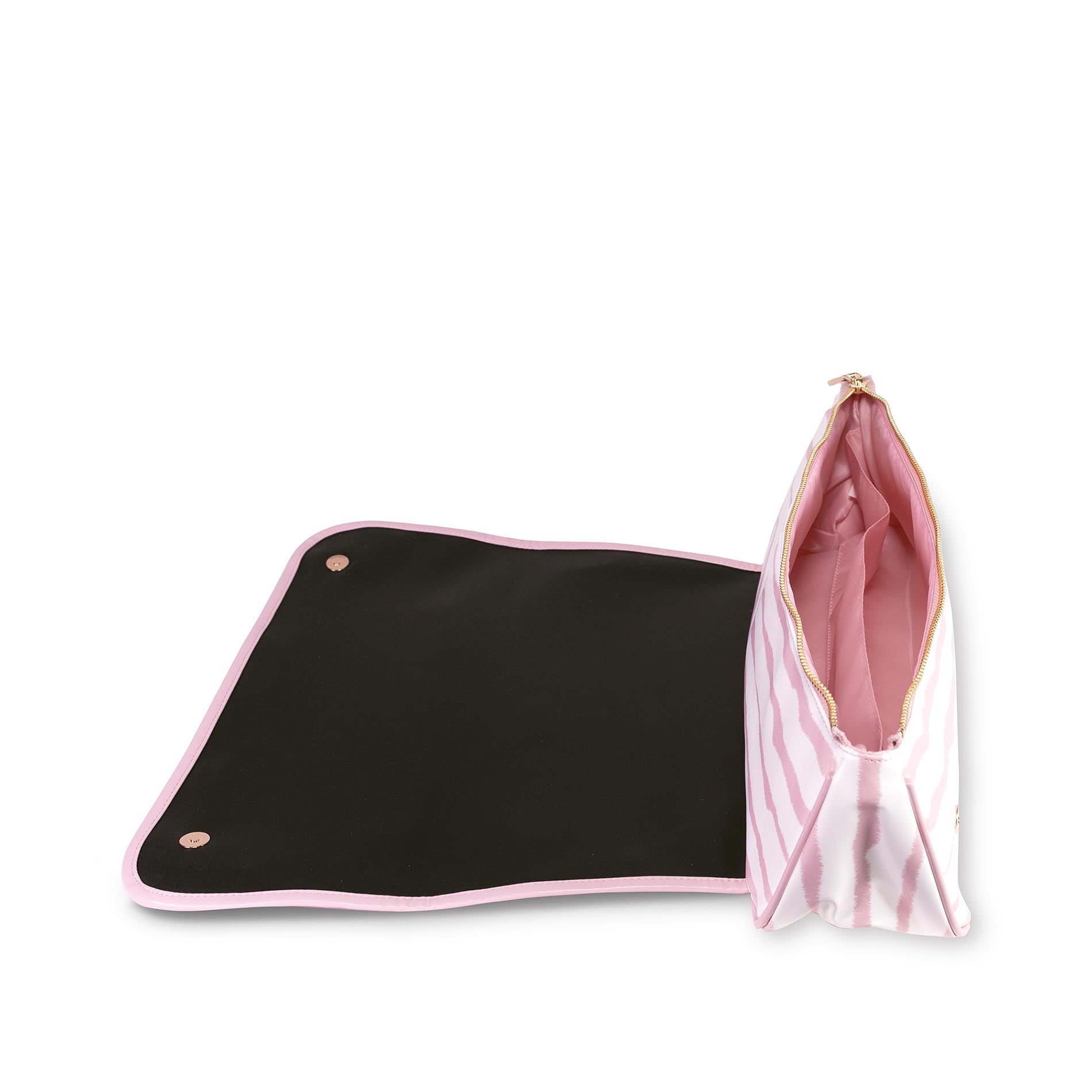 Black mat with pink trim and a pink hood on a white background