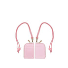 Front and Back view of pink leatherette ID holder with lanyard strap