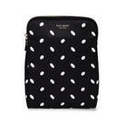 Black pouch with white polka dots and 'kate spade new york' branding on a white background