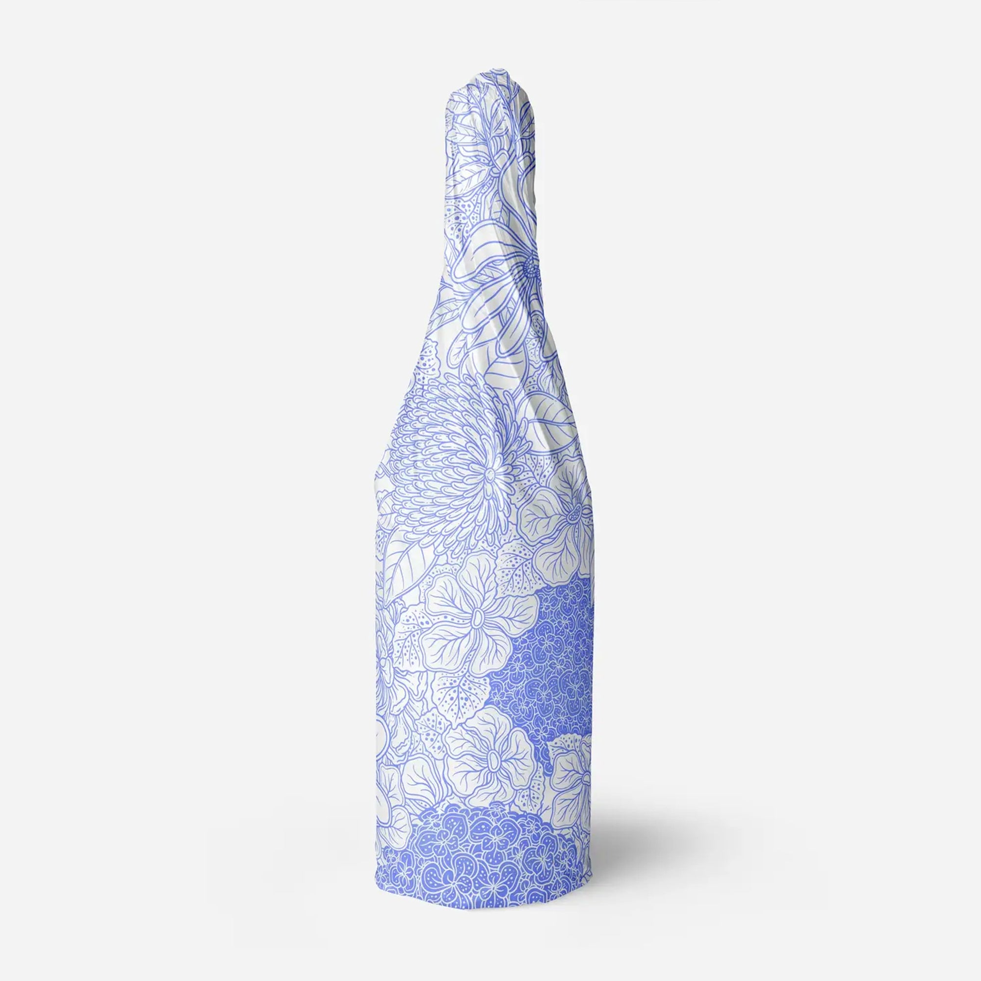 Bottle wrapped with white and lavender floral tissue paper