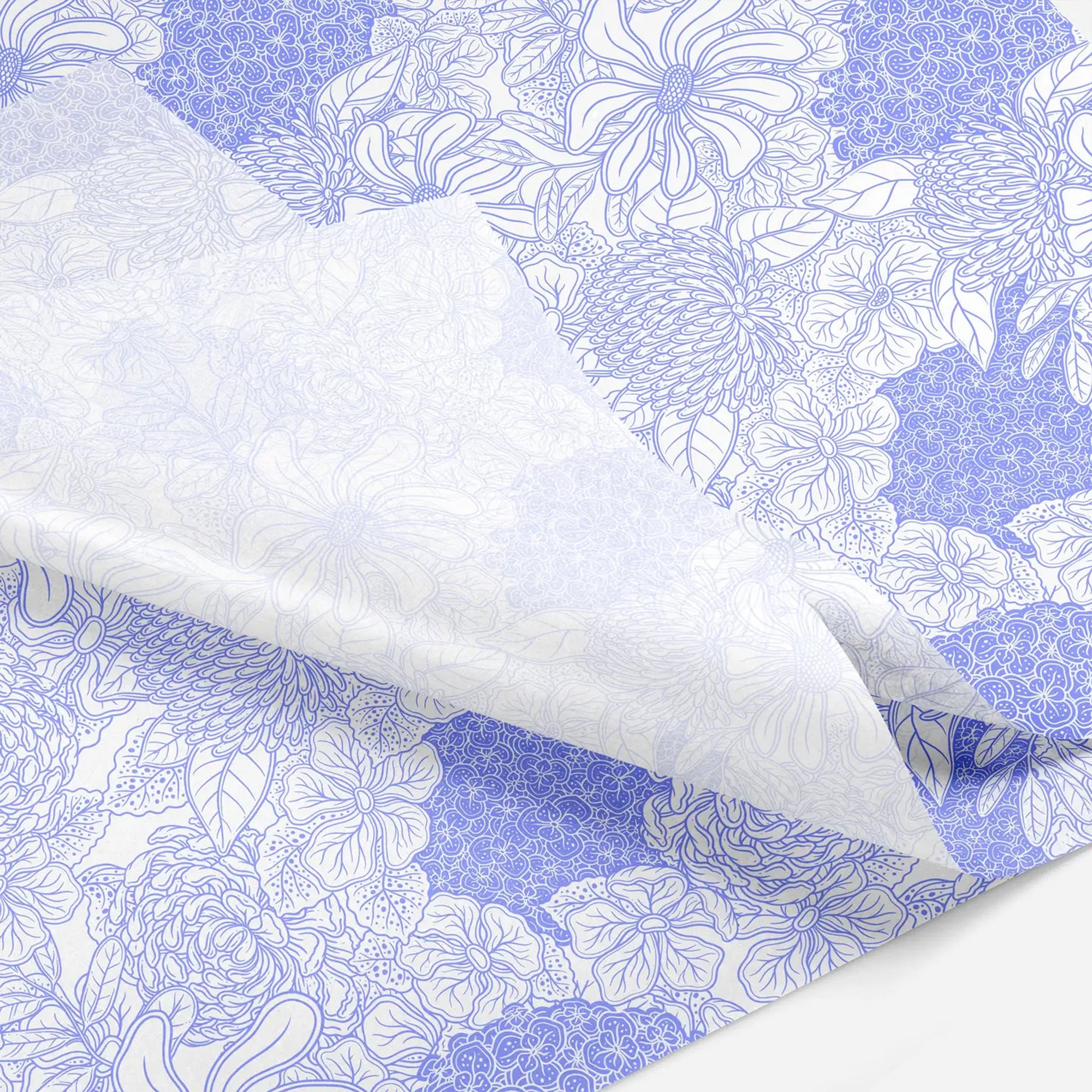 Up close of white and lavender floral tissue paper