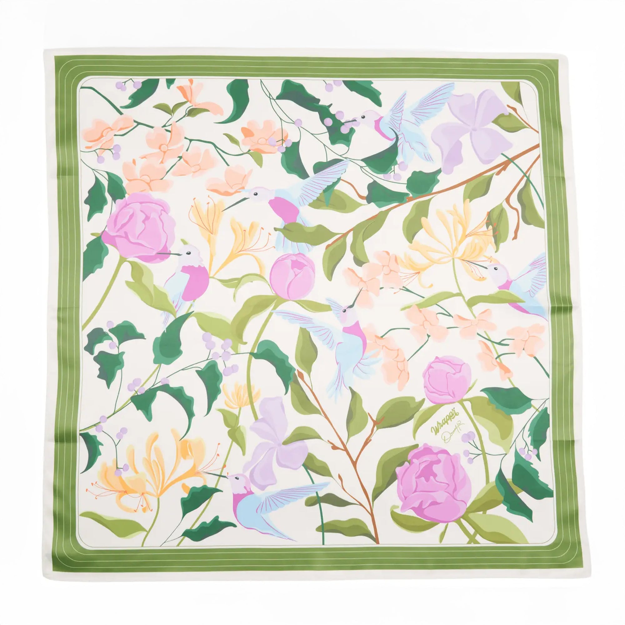 colorful floral and hummingbird reusable gift wrap