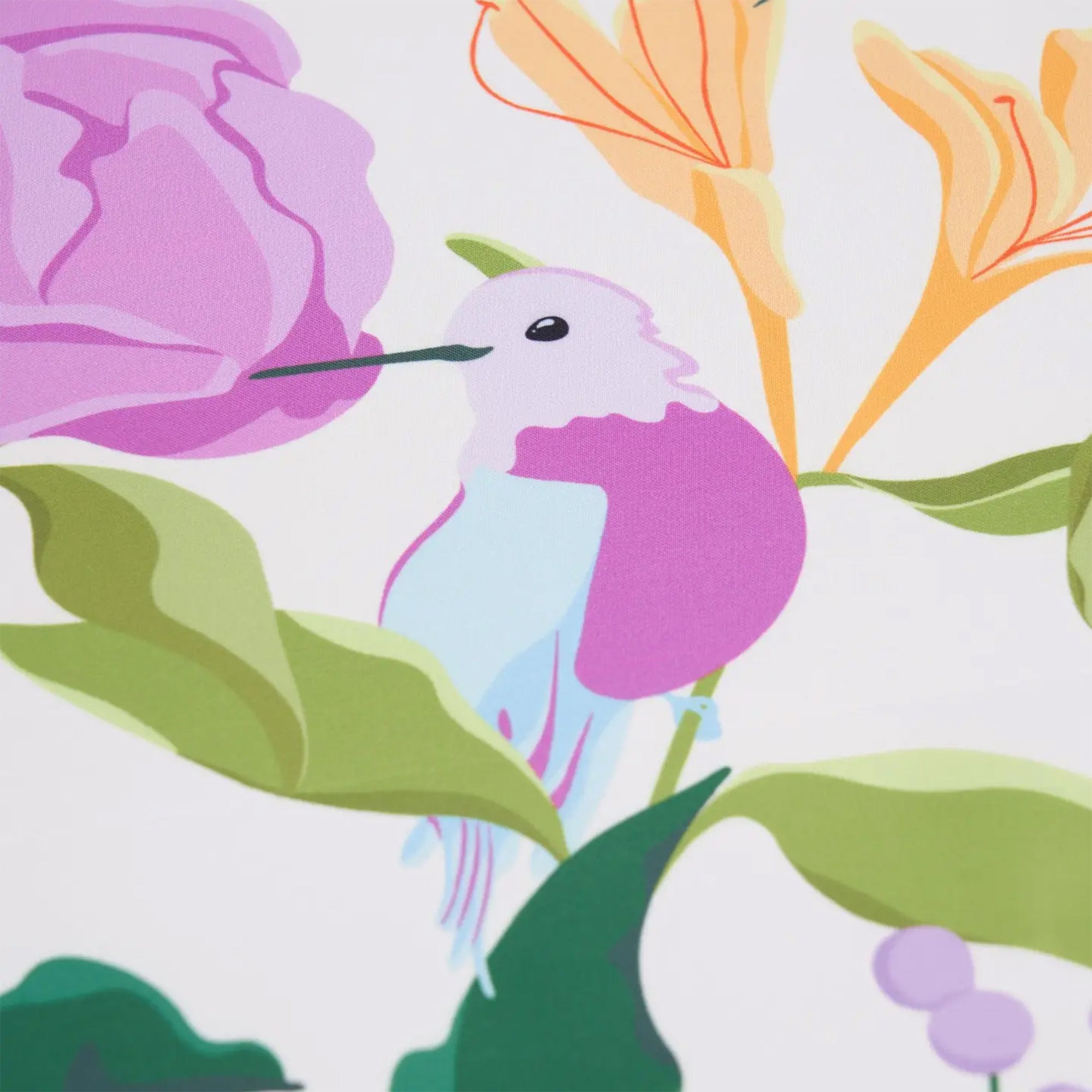 up close of pink hummingbird on reusable gift wrap