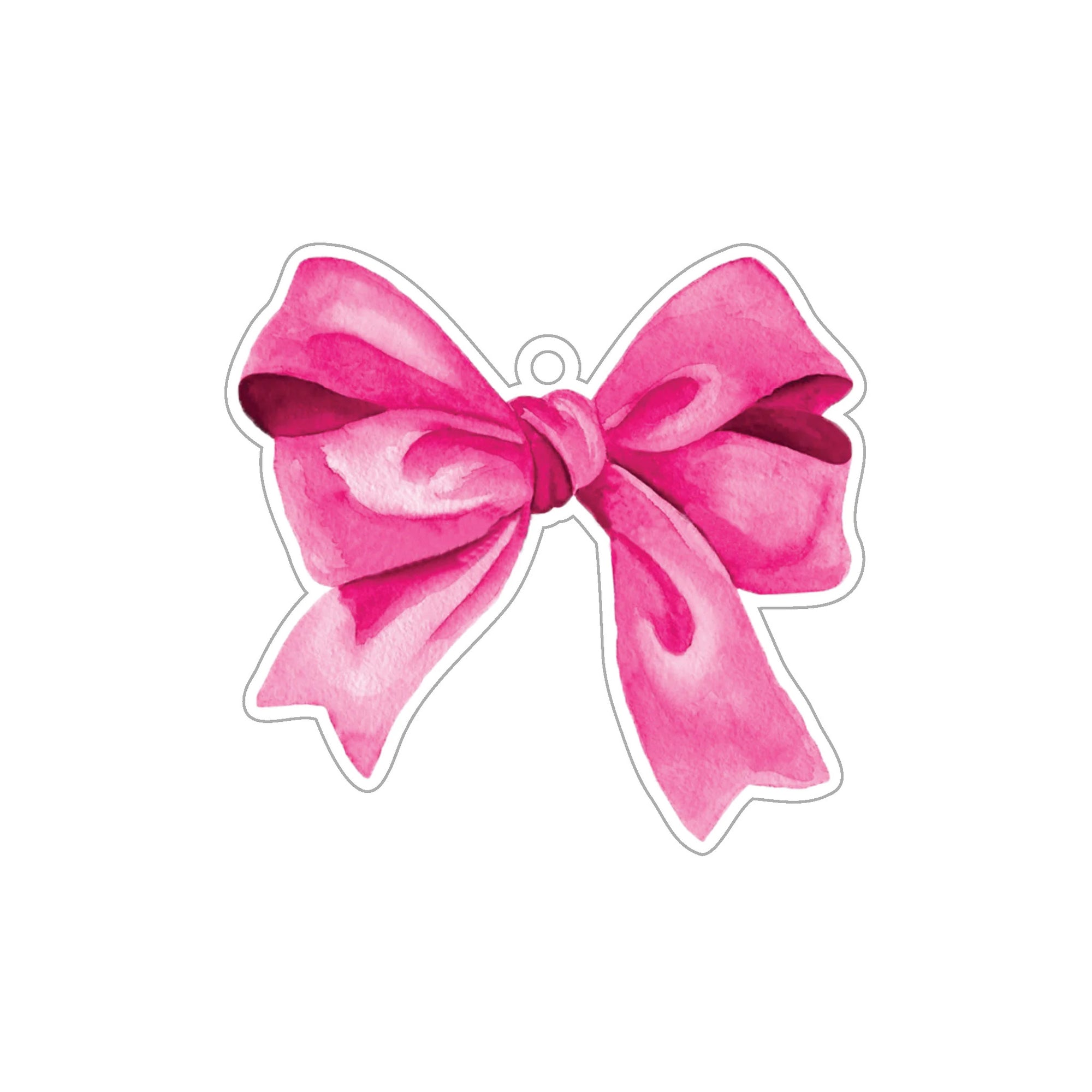Pink bow gift tag on a white ground