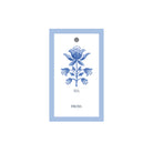 Gift tag with blue floral design on a white background