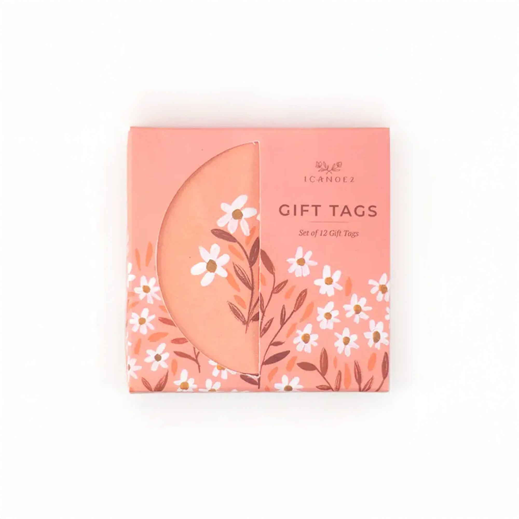 Pack of gift tags with floral design on a white background