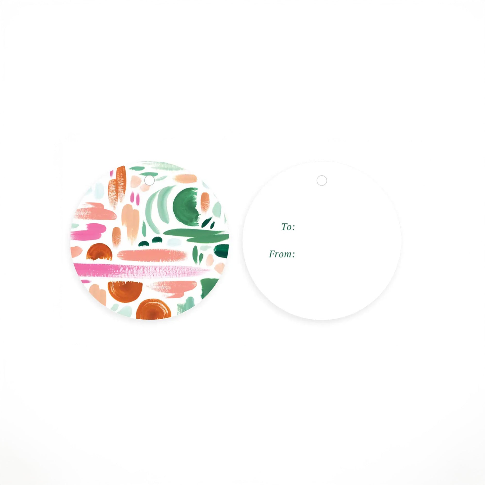 Gift tag with colorful abstract design on a white background
