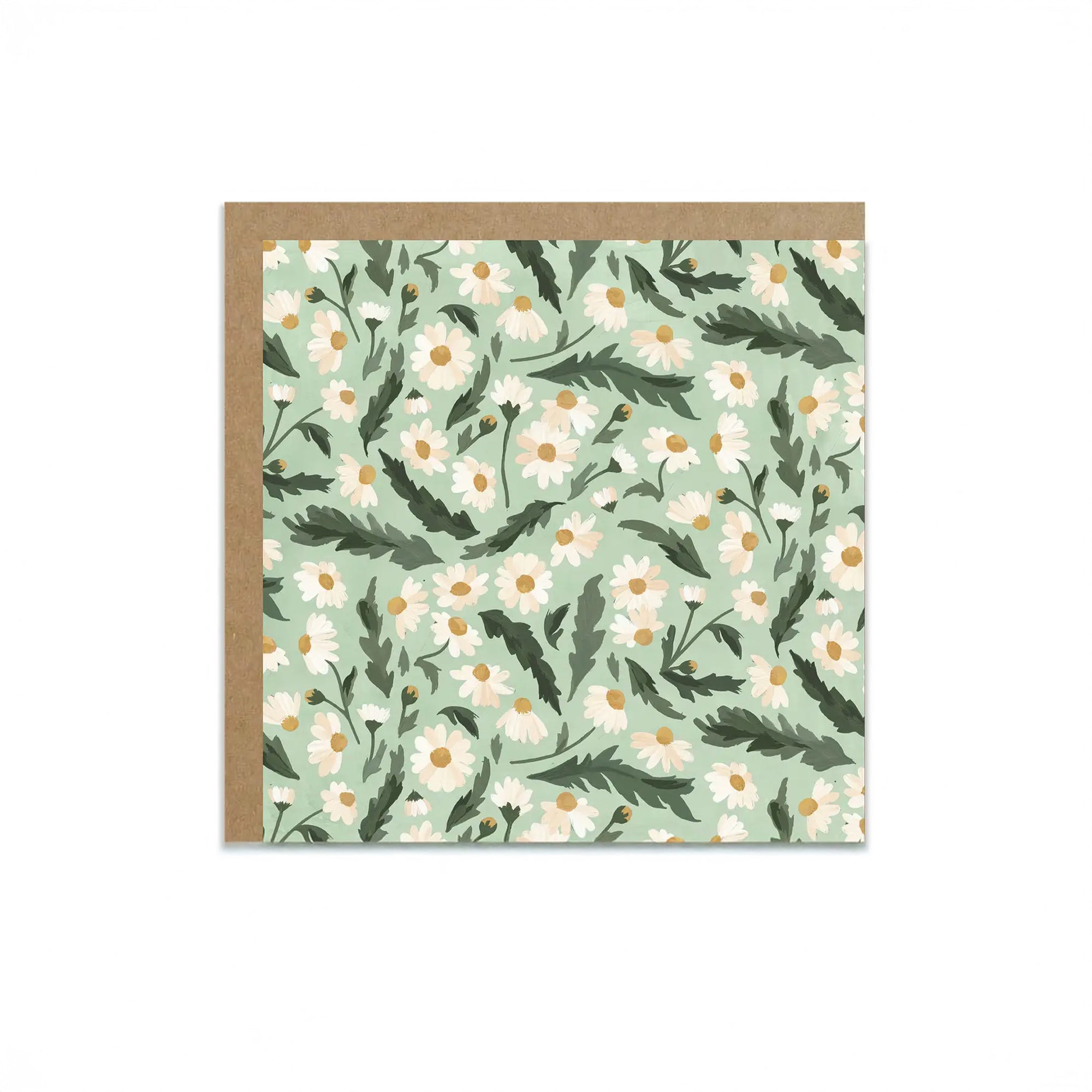 Greeting card with floral pattern on a light green background