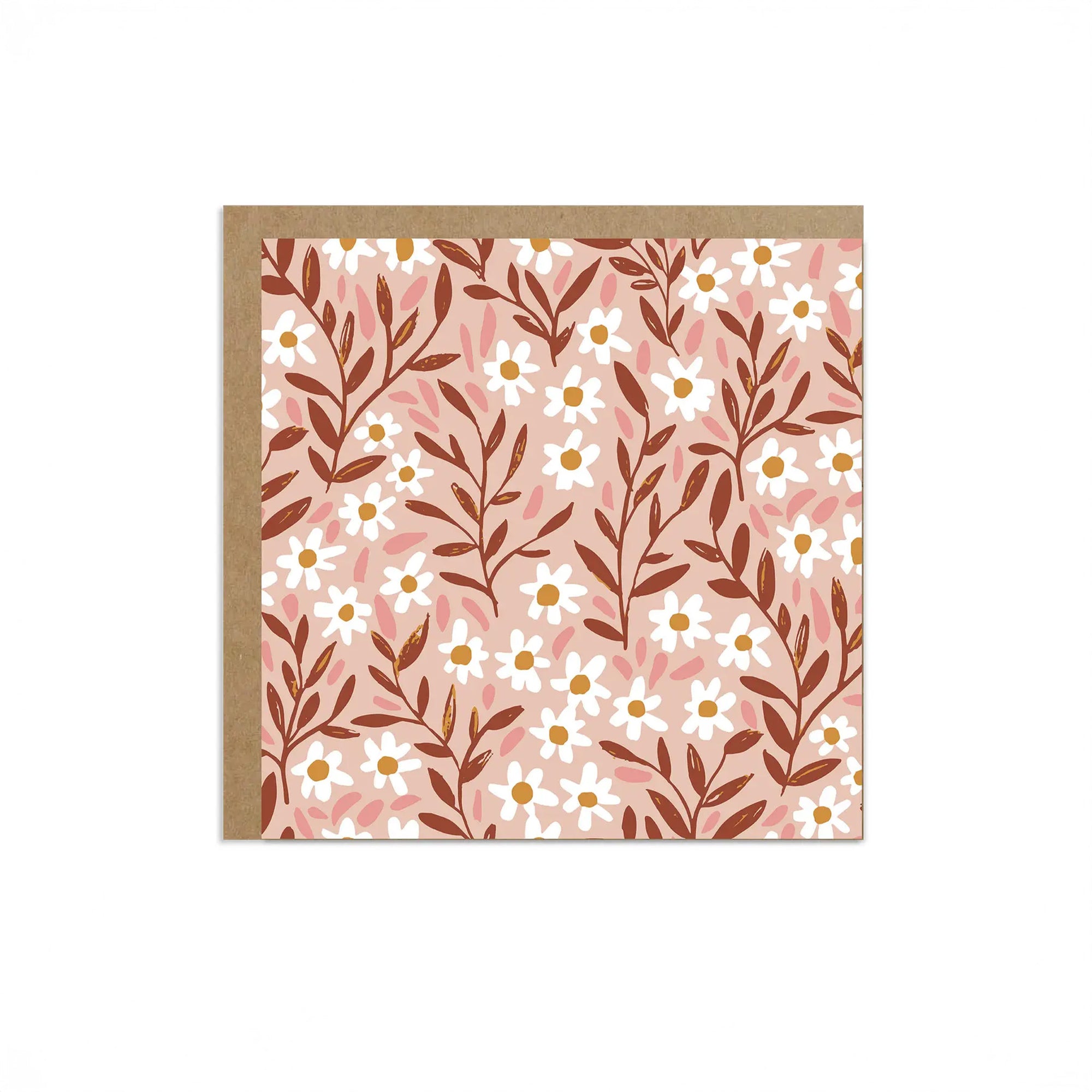 Card with pink floral pattern on a white background