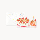 Greeting card with a birthday cake illustration on a white background