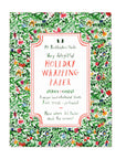 Holiday wrapping paper with festive design and text on a white background