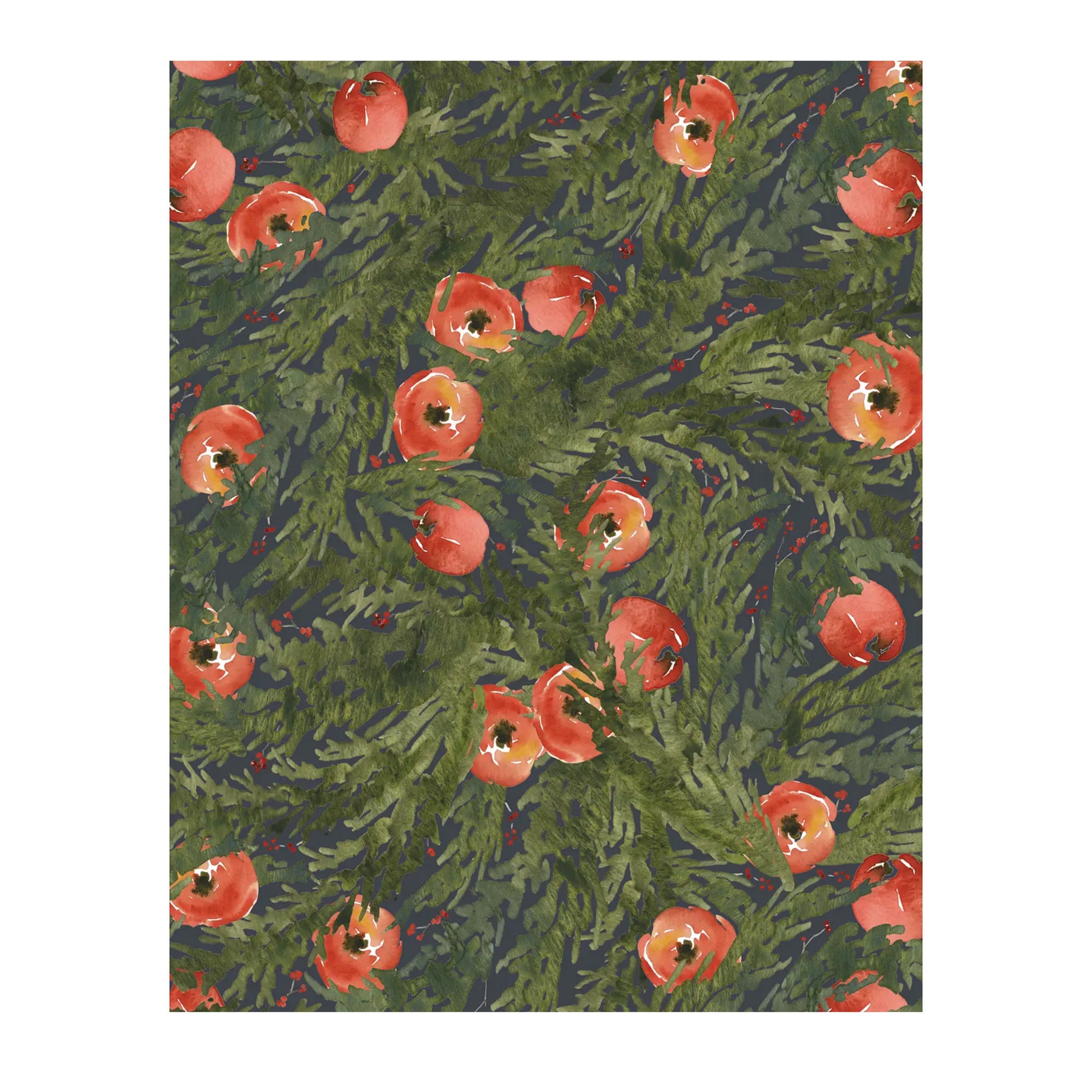 Pattern of red flowers on a green background