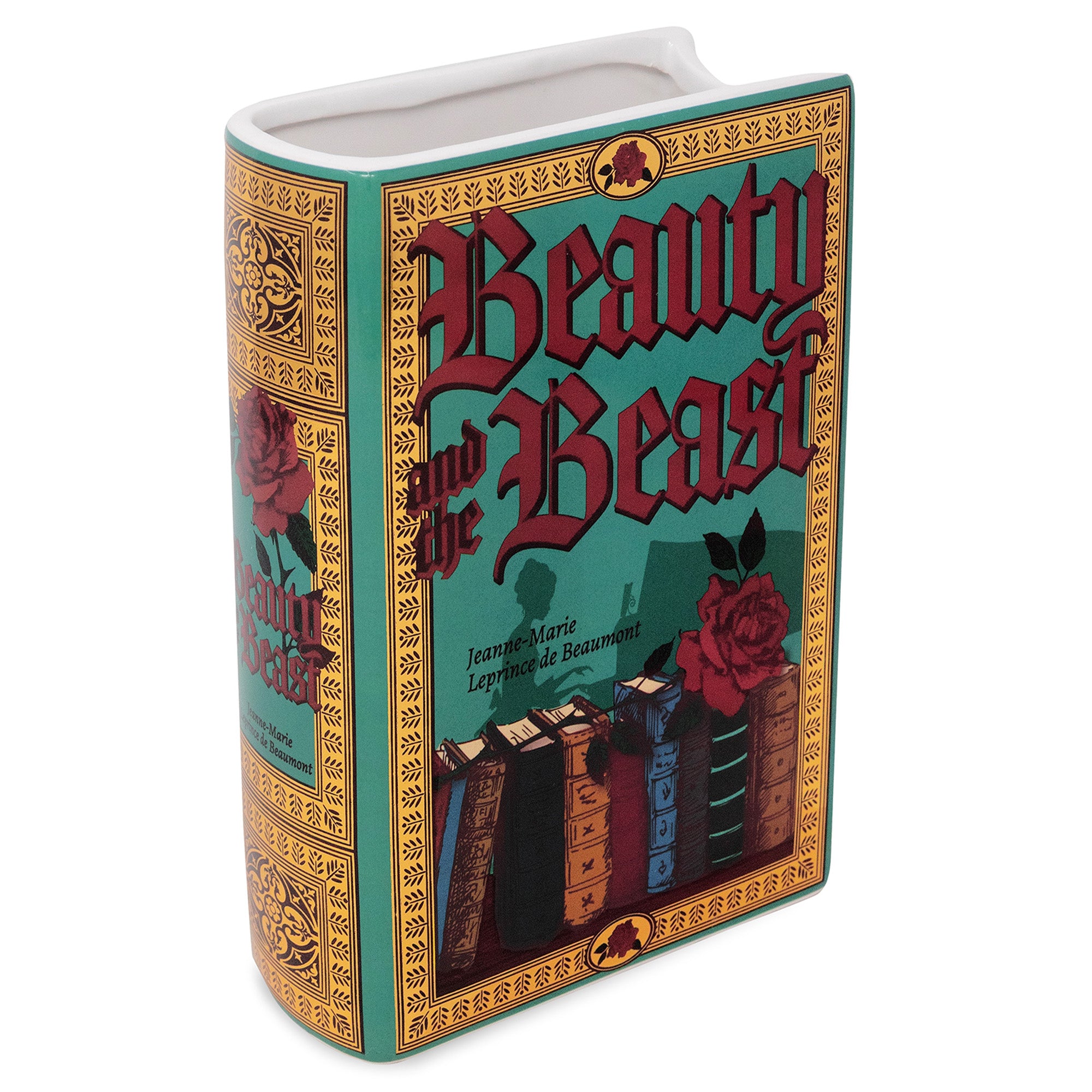 teal beauty and the beast book shaped vase
