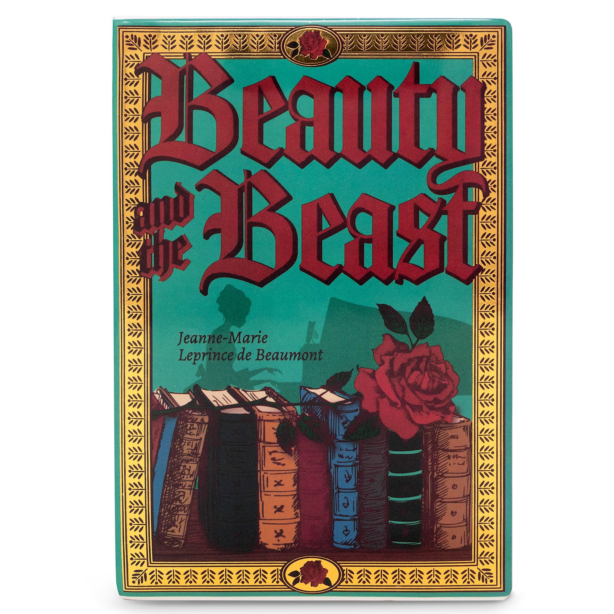 teal beauty and the beast book shaped vase