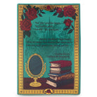 backview of teal beauty and the beast book shaped vase