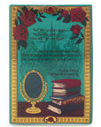backview of teal beauty and the beast book shaped vase
