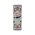 A tall, narrow decorative vase featuring a white background with black ornate scrollwork and floral illustrations, plus the text 'Jane Austen' and book titles from Pride and Prejudice and Sense and Sensibility.