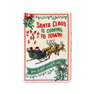 A Christmas-themed vase featuring the text 'Santa Claus is coming to town!' with an illustration of Santa in a sleigh pulled by reindeer, candy canes, holly, and a banner reading 'you better watch out.