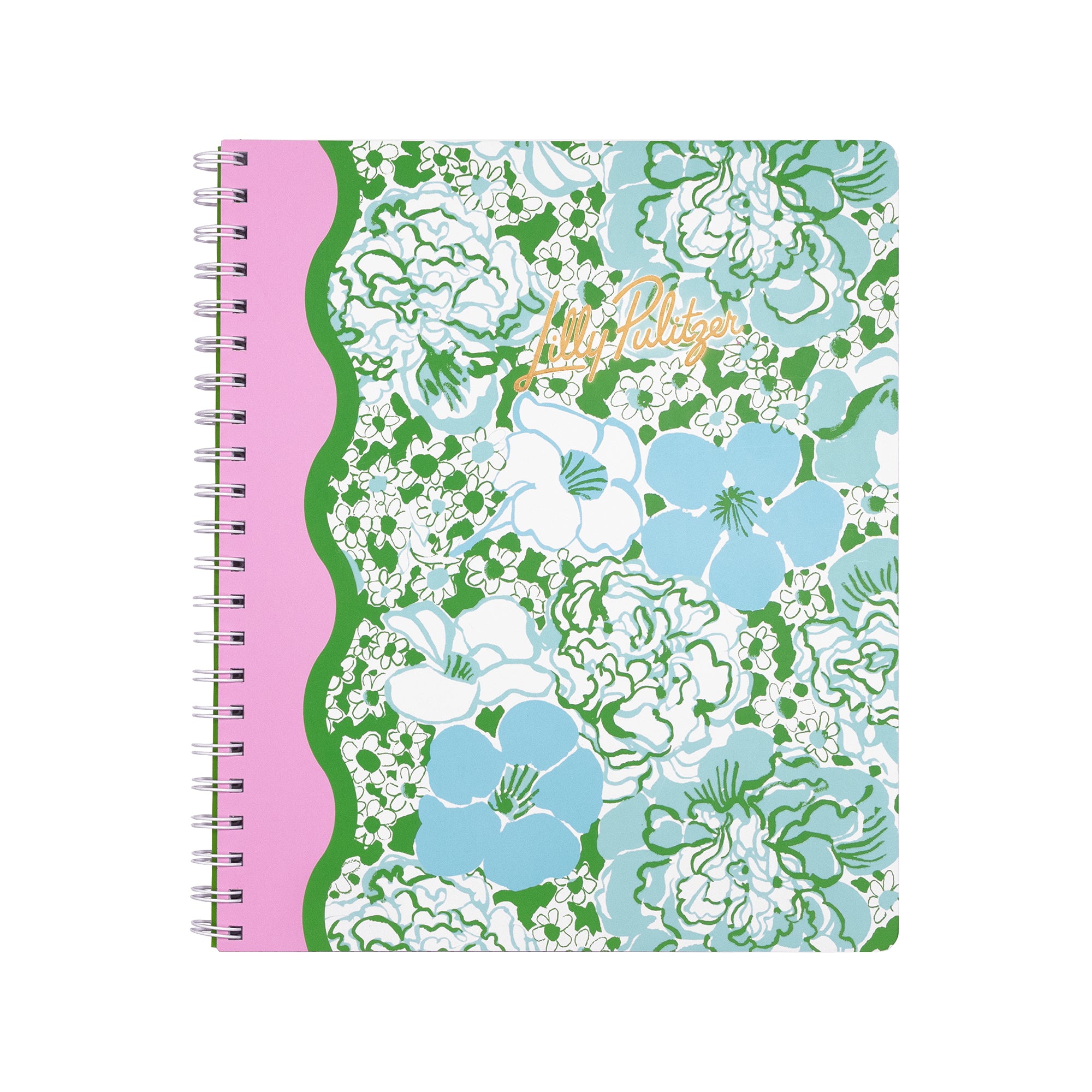 Floral notebook with pink spine on a white background