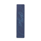 Navy blue leatherette bookmark with light blue 'we are more than conquerors - Romans 8:37'
