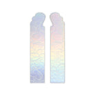 Two iridescent bookmarks with decorative patterns on a white background