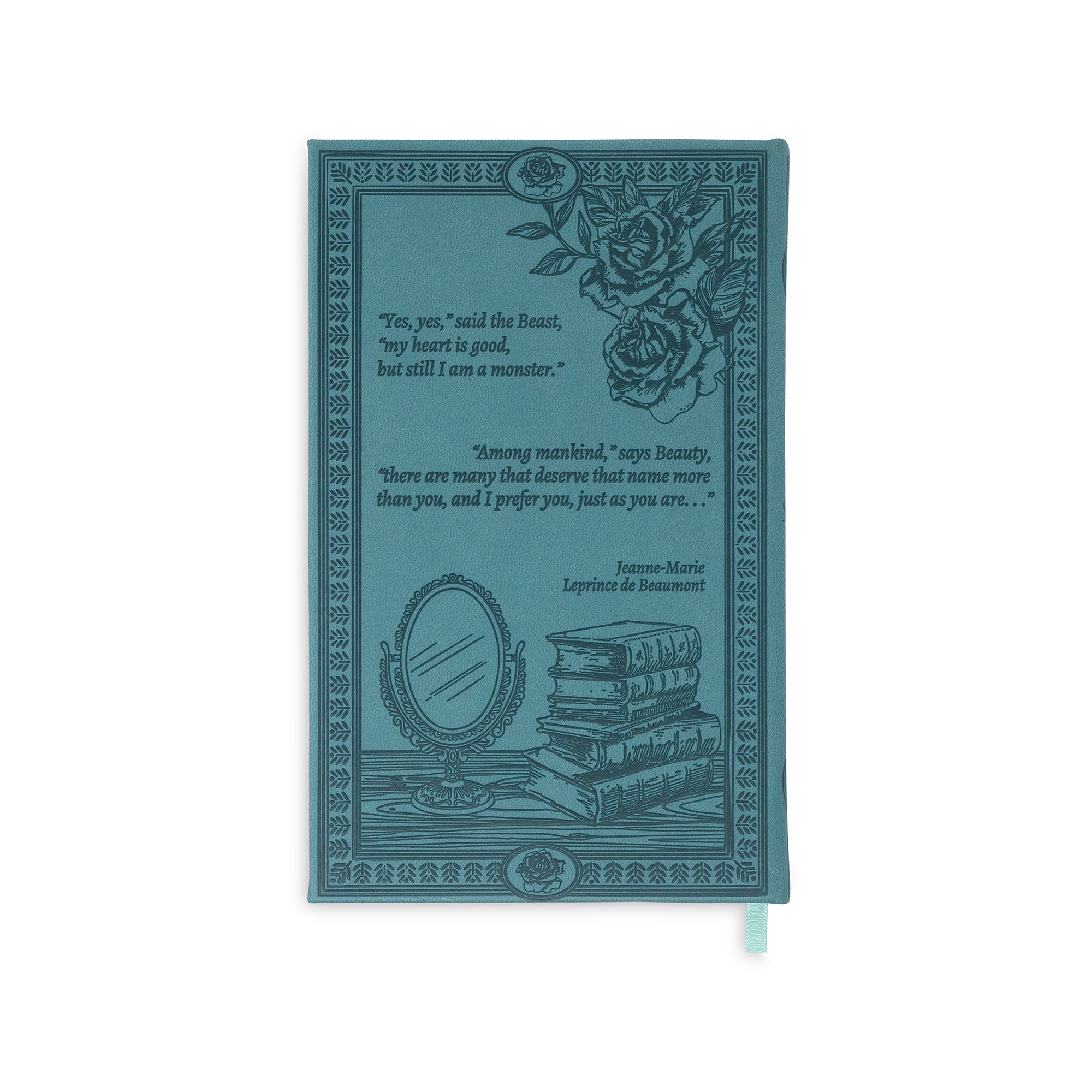 Decorative notebook with literary quote and illustrations on a white background