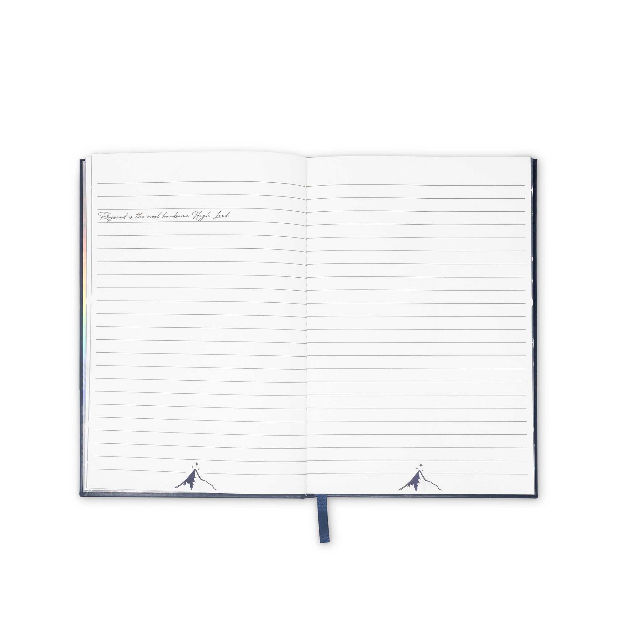Open notebook with lined pages on a white background