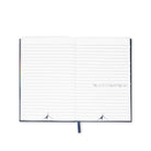 Open notebook with lined pages on a white background