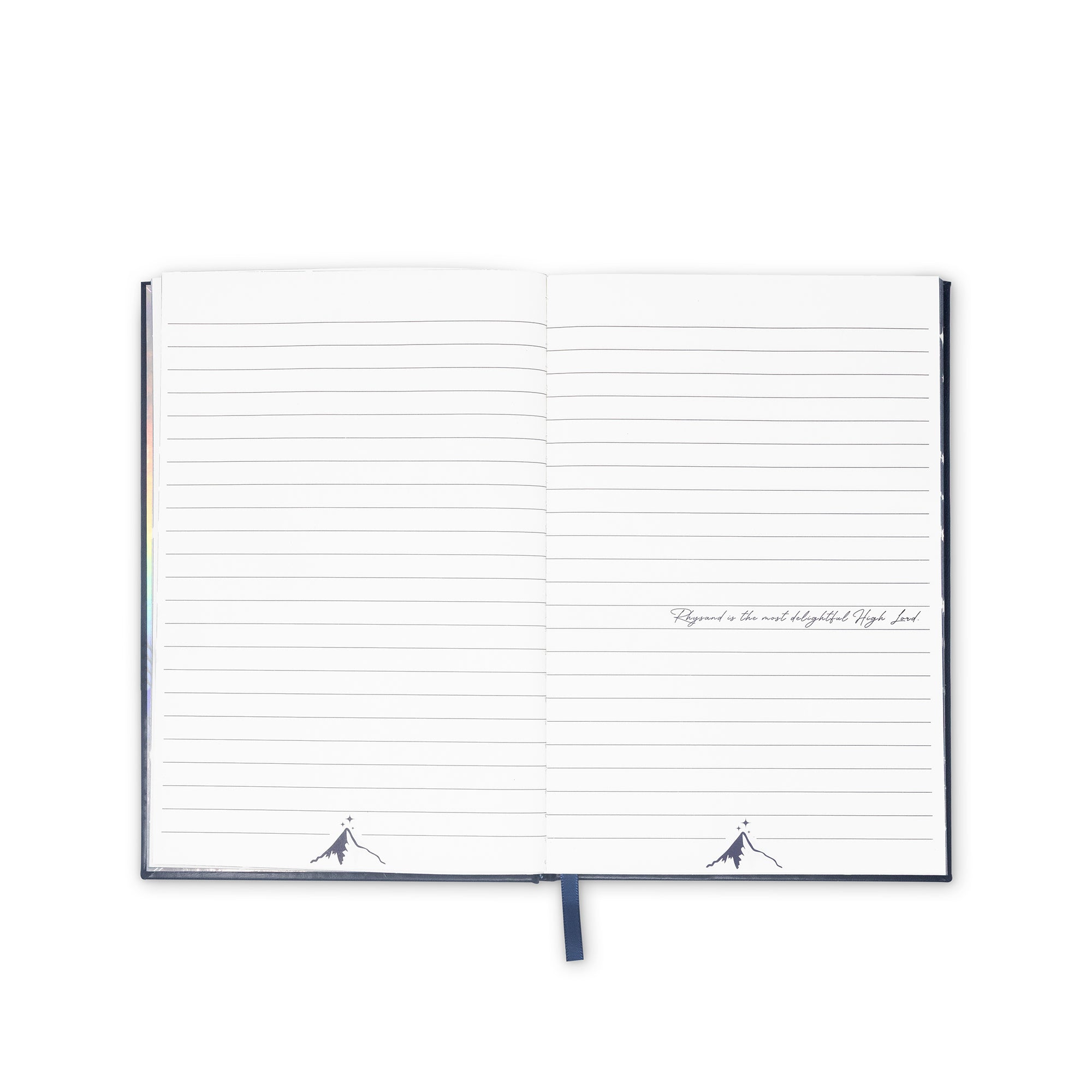 Open notebook with lined pages on a white background