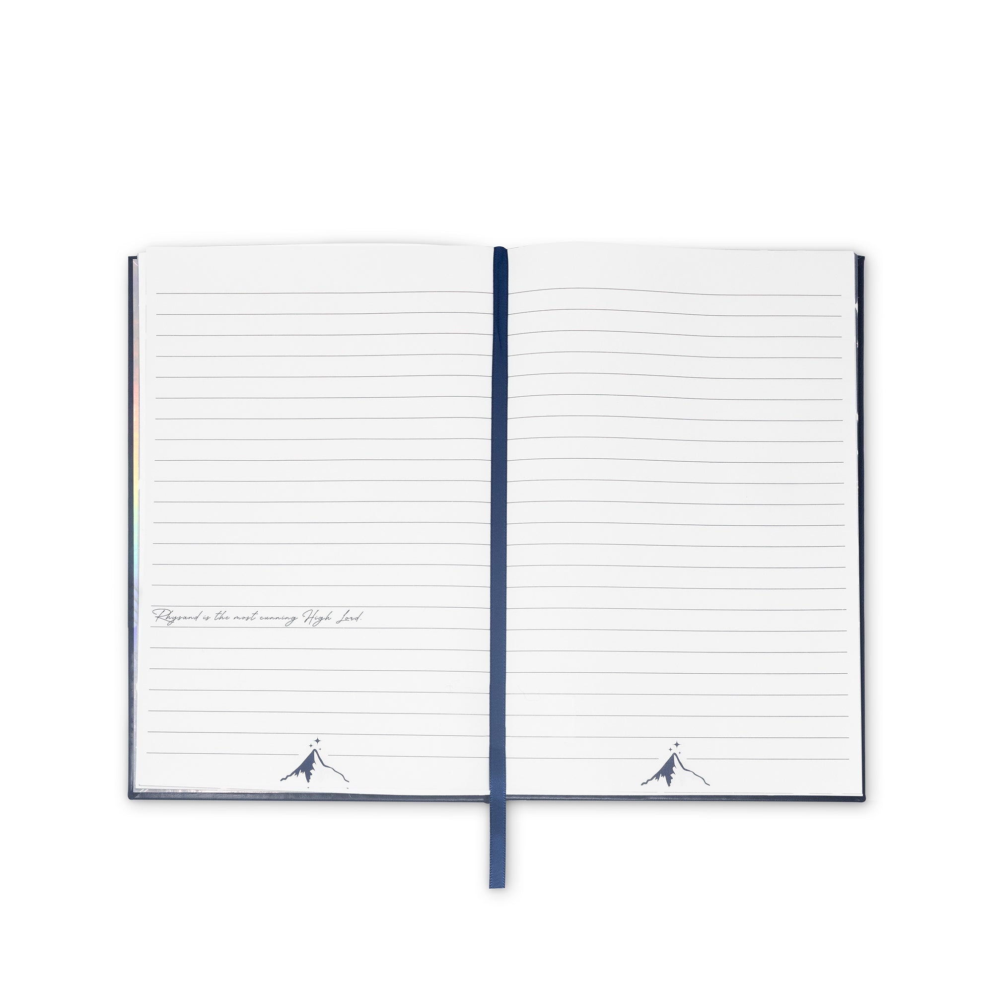 Open notebook with lined pages on a white background
