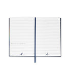 Open notebook with lined pages on a white background