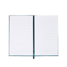 Open notebook with lined pages on a white background