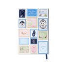 Decorative notebook with various printed designs on a white background