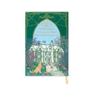 Decorative notebook with a green cover featuring an illustration of a house and garden, on a white background.