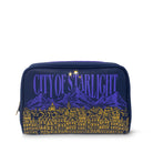 Blue pouch with 'City of Starlight' text and mountain and town design on a white background