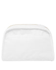 White pouch with gold trim on a white background