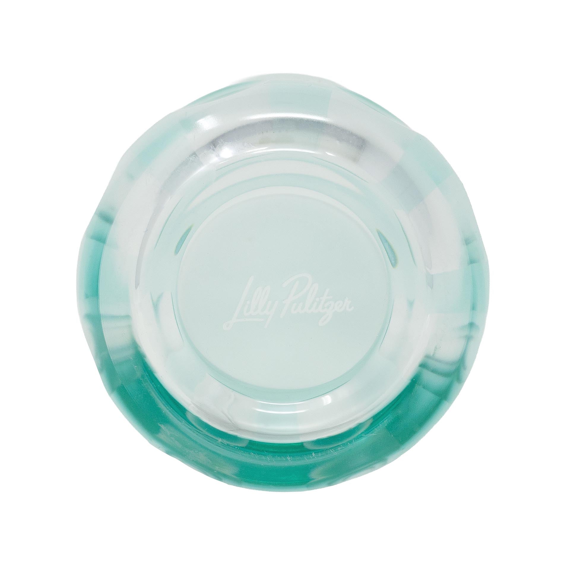 Bottom view of mint glass on a white background