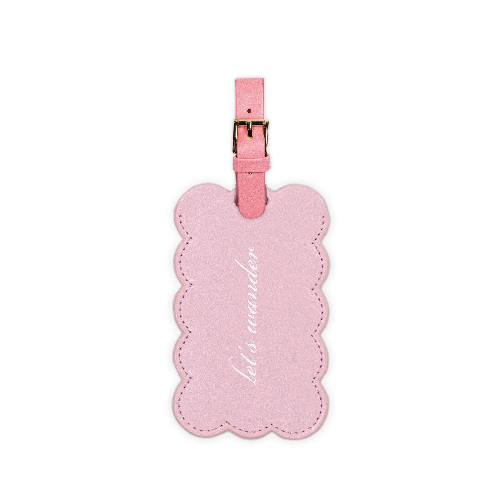 Pink scalloped 'LET'S WANDER' luggage tag