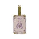 cream luggage tag with green accents that says 'VIRGO' and 'THE MAIDEN' with maiden image